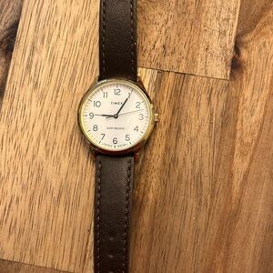 Brown leather/Gold Easy Reader Timex watch